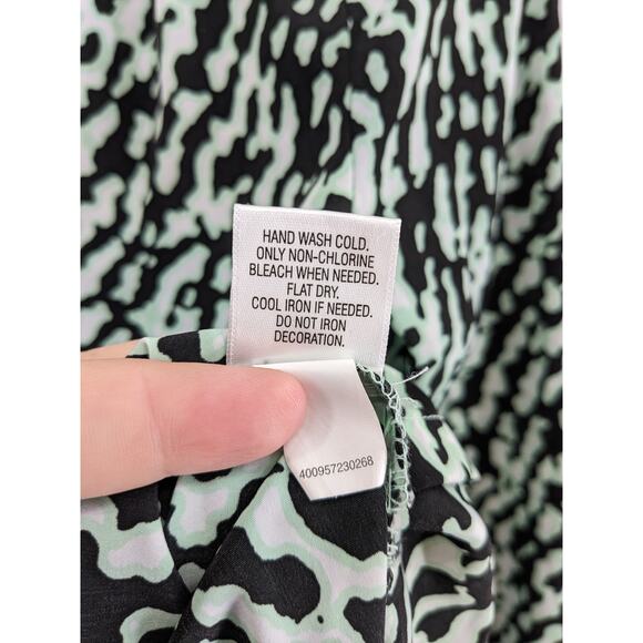 Dana Buchman Leopard Print Blouse Small Aqua Black Long Sleeve Top Office Shirt - Picture 8 of 11